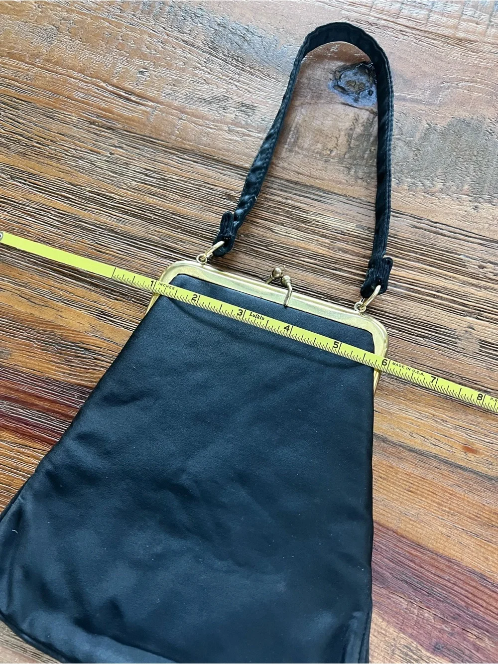 Vintage Ingber Black Satin Evening Purse Kiss Lock Bag With Coin Purse USA MCM